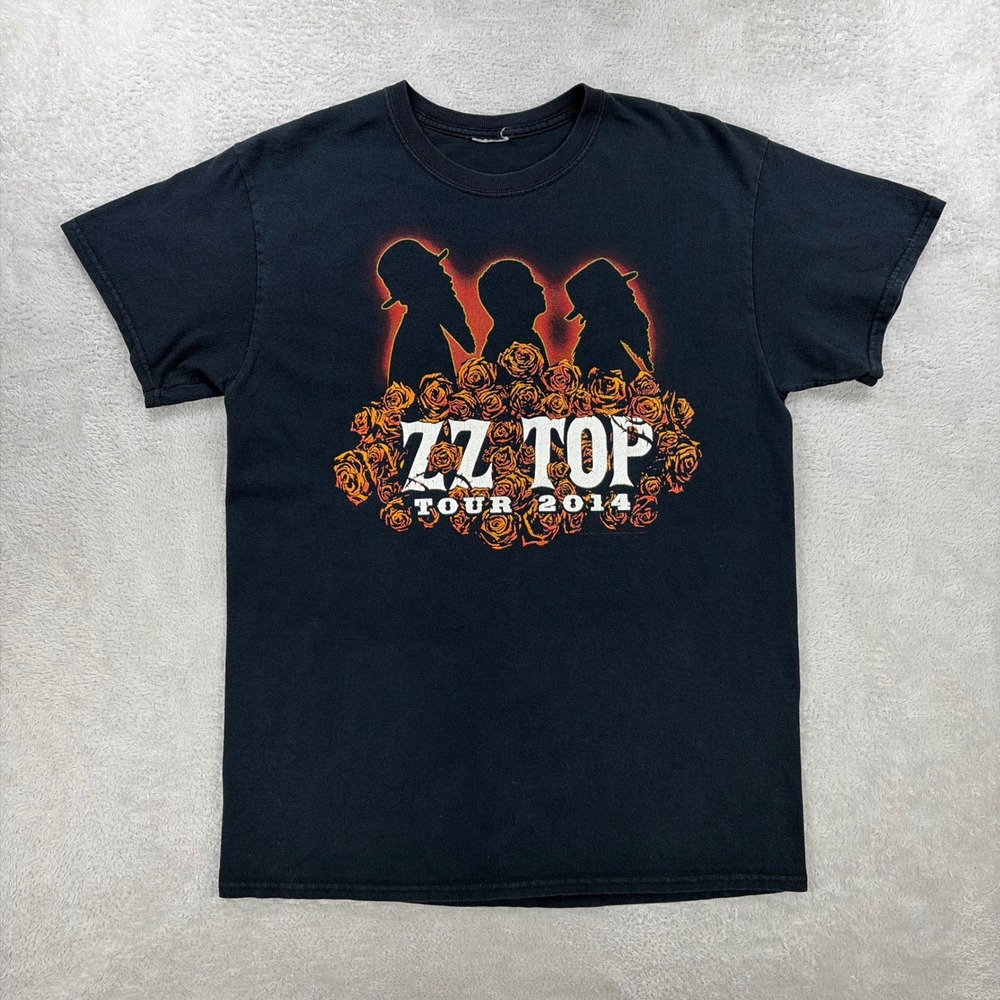 ZZ Top Shirt Mens Medium Black 2014 Tour Concert Merch Graphic Tee Short Sleeve